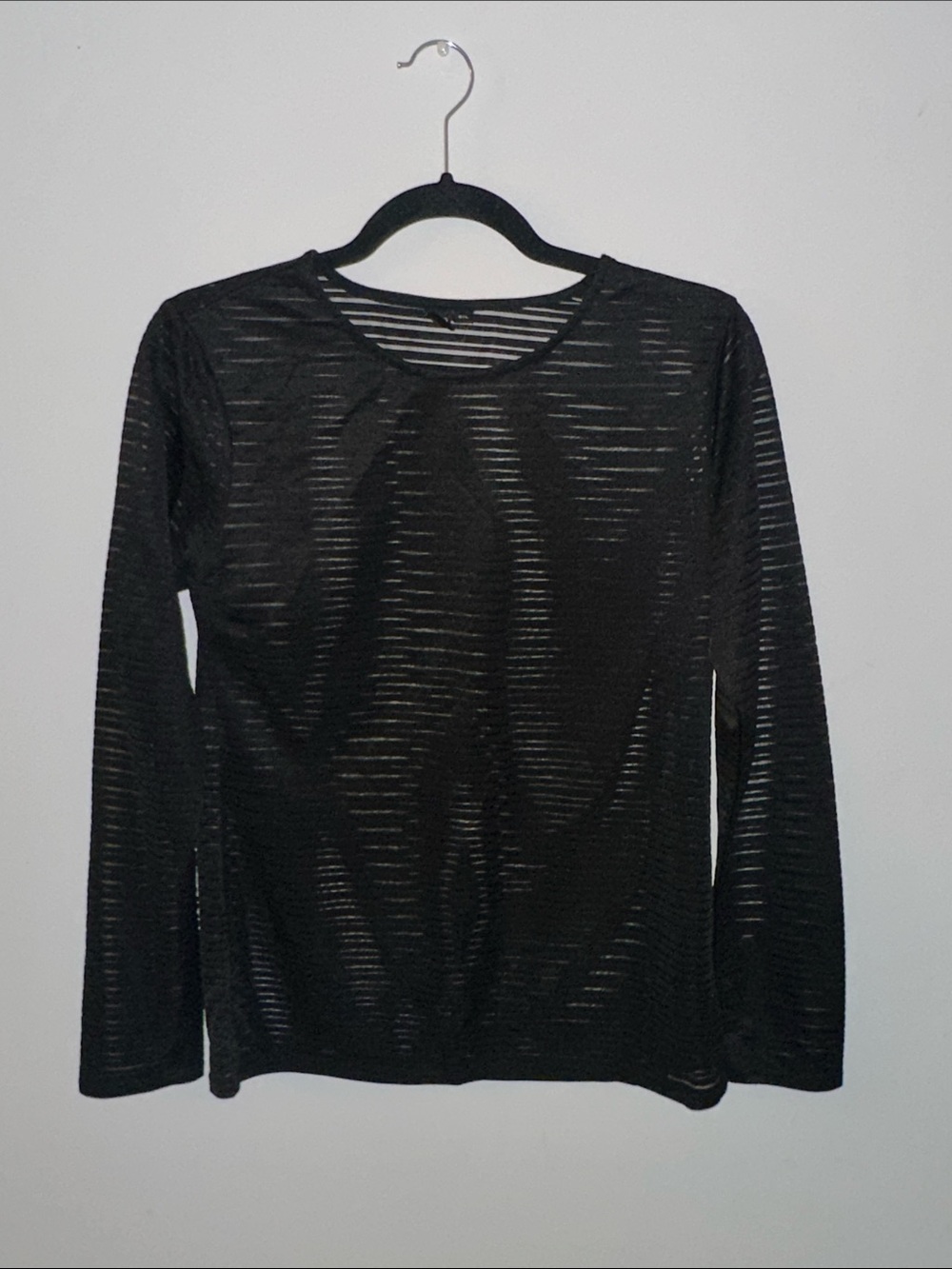 Black Sheer Stripe Long-Sleeve Top